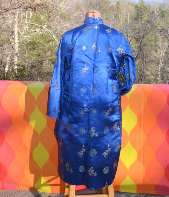 Vintage 70s Blue Kimono Robe: Nat Allen, Gold Dra… - image 3