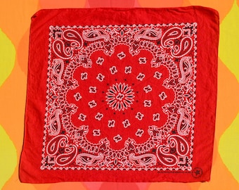 80s vintage bandana scarf hav-a-hank red bandanna handkerchief paisley sunburst