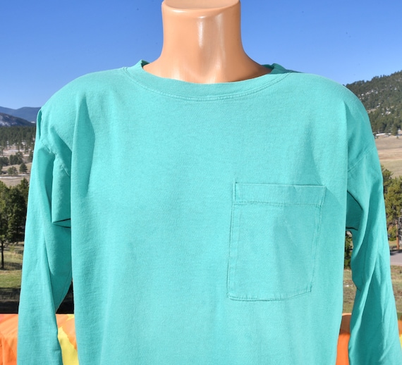 vintage 80s t-shirt POCKET express long sleeve tee Small garment dye