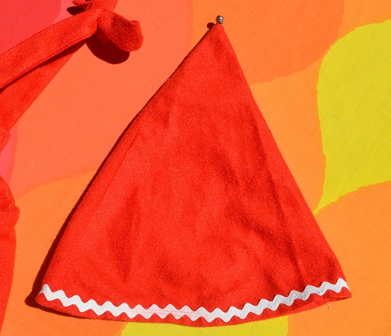 vintage 70s baby girl dress HOLIDAY christmas elf matching hat bells red velour 2T 3T toddler 80s