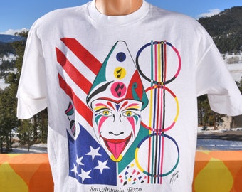 vintage 90s t-shirt SAN ANTONIO texas cropped tee XL Large clown fiesta