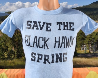 vintage 70s t-shirt nature SAVE BLACKHAWK spring hippie environment tee XS Small