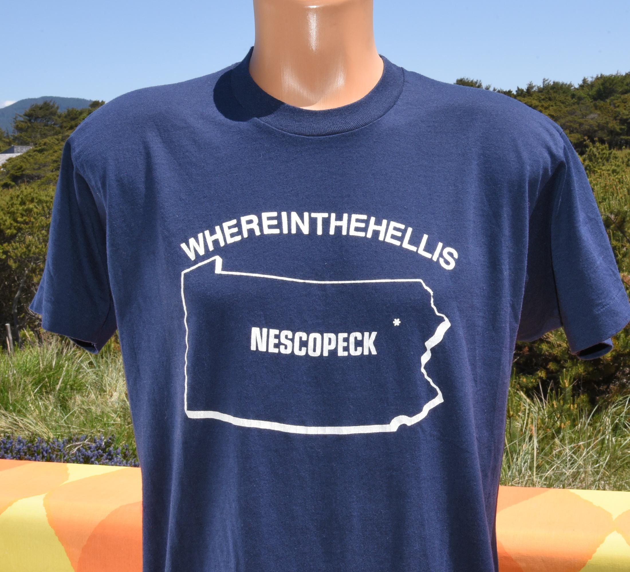 Vintage 80s Tee Where Hell is NESCOPECK Pennsylvania T-shirt XL