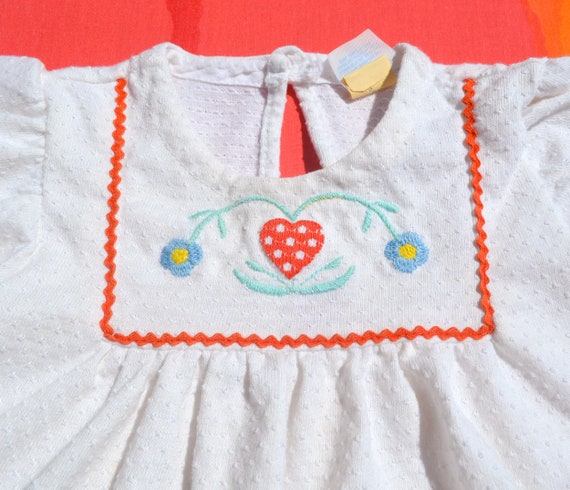 vintage 70s baby outfit HEARTS hippie shirt flare… - image 3