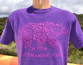 vintage 90s tee NORTHWEST TREK bear zoo animal t-shirt Medium nature tie dye