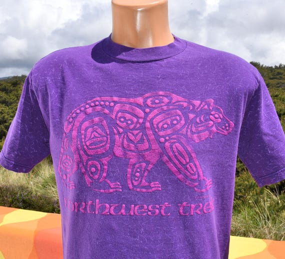 vintage 90s tee NORTHWEST TREK bear zoo animal t-shirt Medium nature tie dye