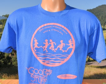 vintage 80s tee HERMOSA BEACH strand run race california t-shirt Large Medium screen stars