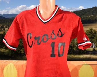 vintage 70s t-shirt ringer softball jersey CROSS stripe raglan v-neck champion women's 16 Large