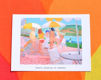 greeting card 70s COLUMBO fan art dogs music party parody original print painting