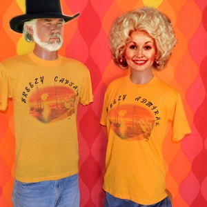 2 vintage t-shirts 80s BREEZY captain & admiral yacht boat tee shirts Medium soft thin set gold