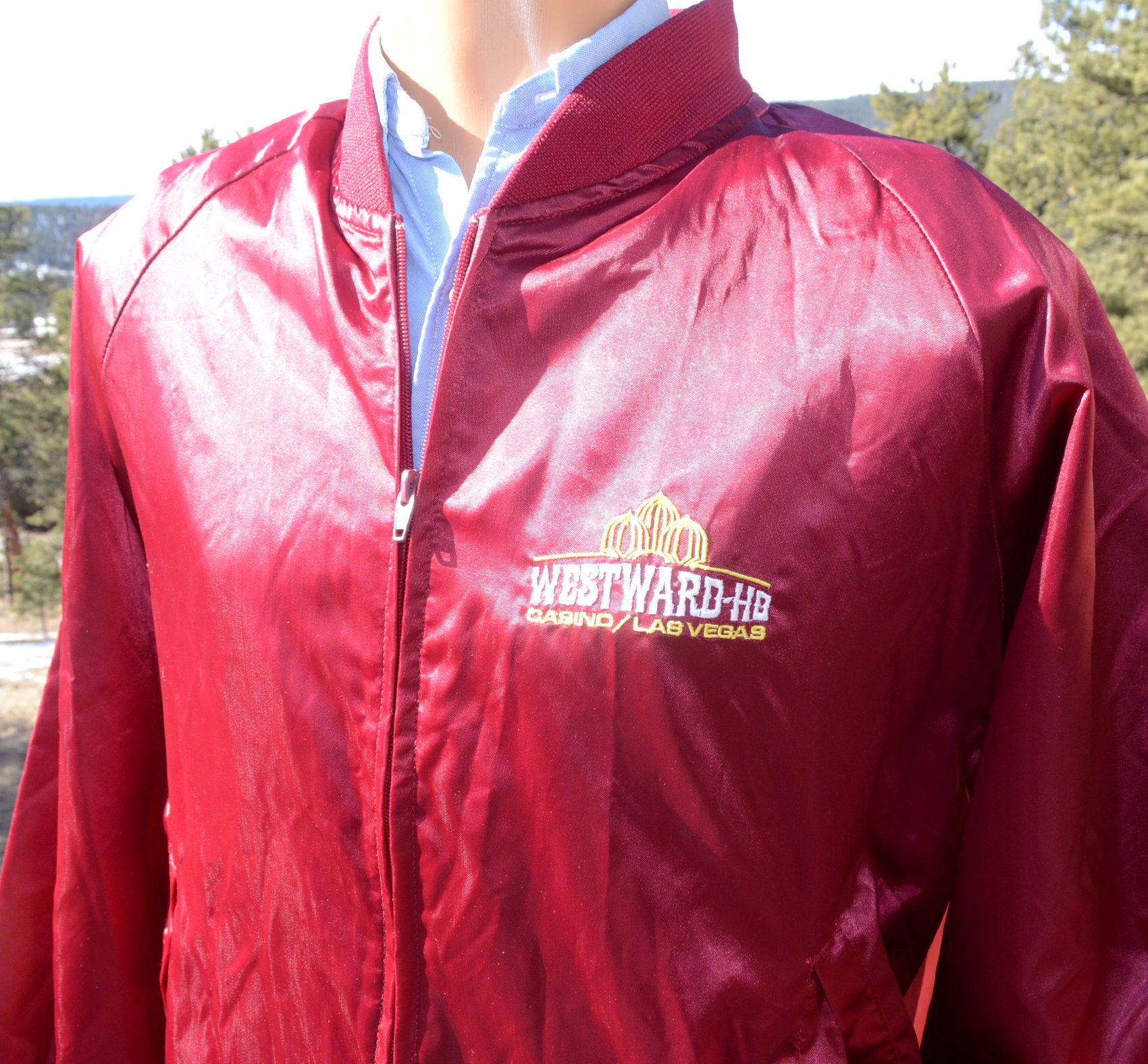 Vintage 80s Windbreaker Westward HO Satin Bomber Jacket Large Medium Mo Money 90s
