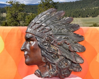 vintage 40s chalkware NATIVE AMERICAN indian chief warrior plaster cigar art decor