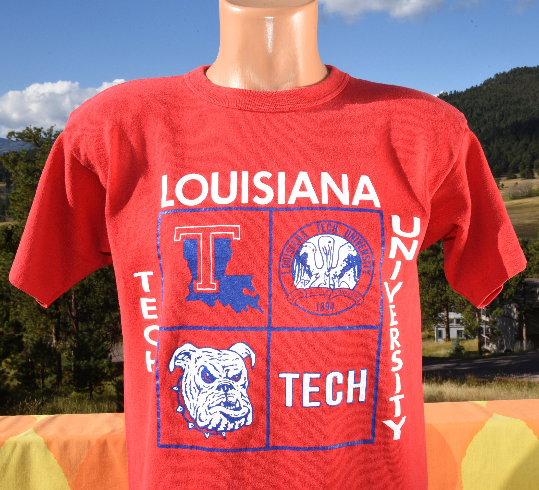 skippyhaha Vintage 80s T-Shirt Louisiana Tech University Champion Tee Large Medium Cotton