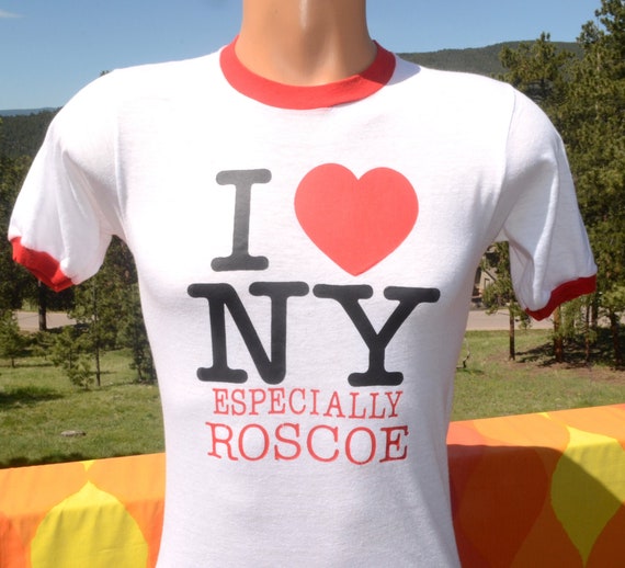 vintage 80s t-shirt i LOVE NY roscoe new york hear