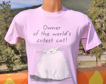 vintage 80s tee CUTEST CAT owner worlds Medium Small funny animal