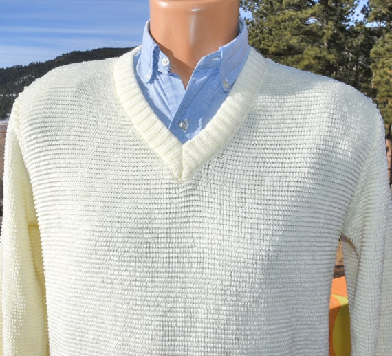Vintage 70s Sweater SATURDAYS CALIFORNIA White Nubby V-neck | Etsy