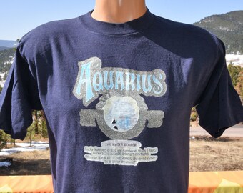 vintage 70s t-shirt AQUARIUS zodiac glitter tee Medium