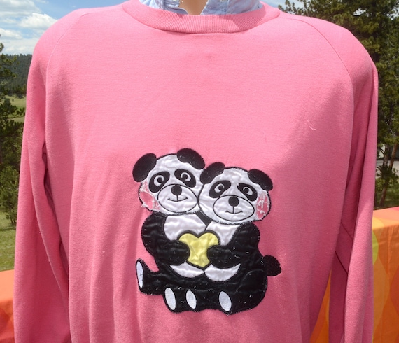 値下げ　80's Panda sweat shirt Vintage 80s Crewneck Sweatshirt PANDA Bears Animal Love Medium