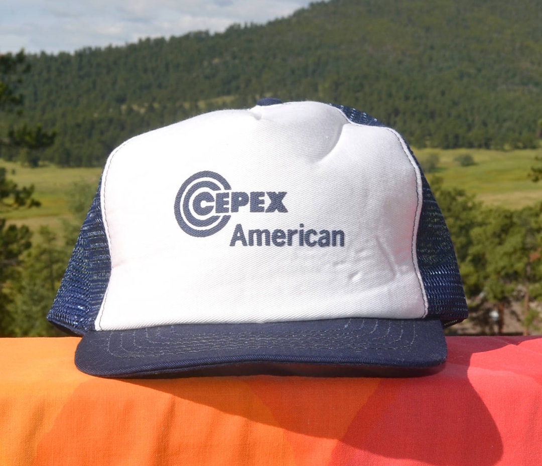 70s Vintage Trucker Mesh Hat CEPEX American Snapback Blue White