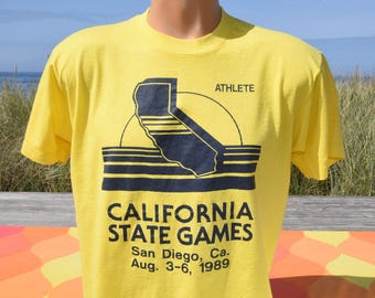 vintage 80s t-shirt california STATE GAMES athlete olympics tee Large XL screen stars