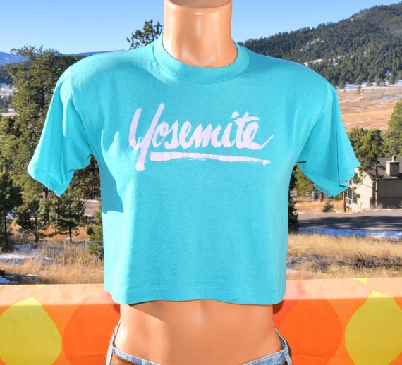 vintage 80s t-shirt YOSEMITE half shirt crop top … - image 1
