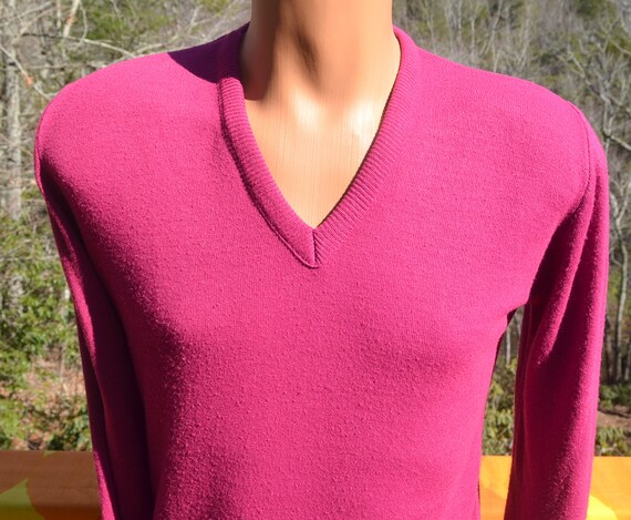 vintage 70's sweater v-neck GAP magenta soft knit… - image 2