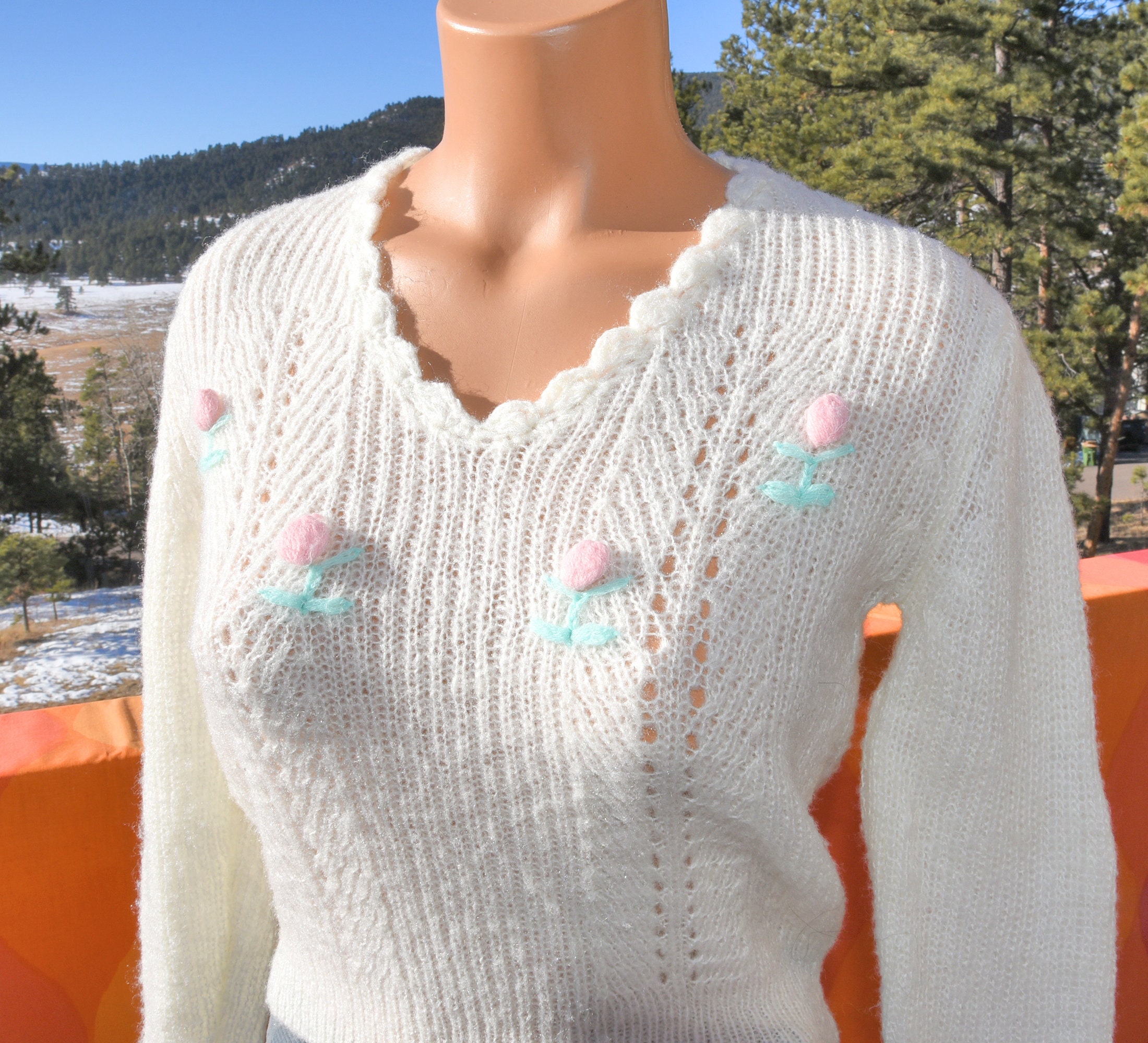 Vintage 70s Sweater OOMPH V-neck Sheer 
