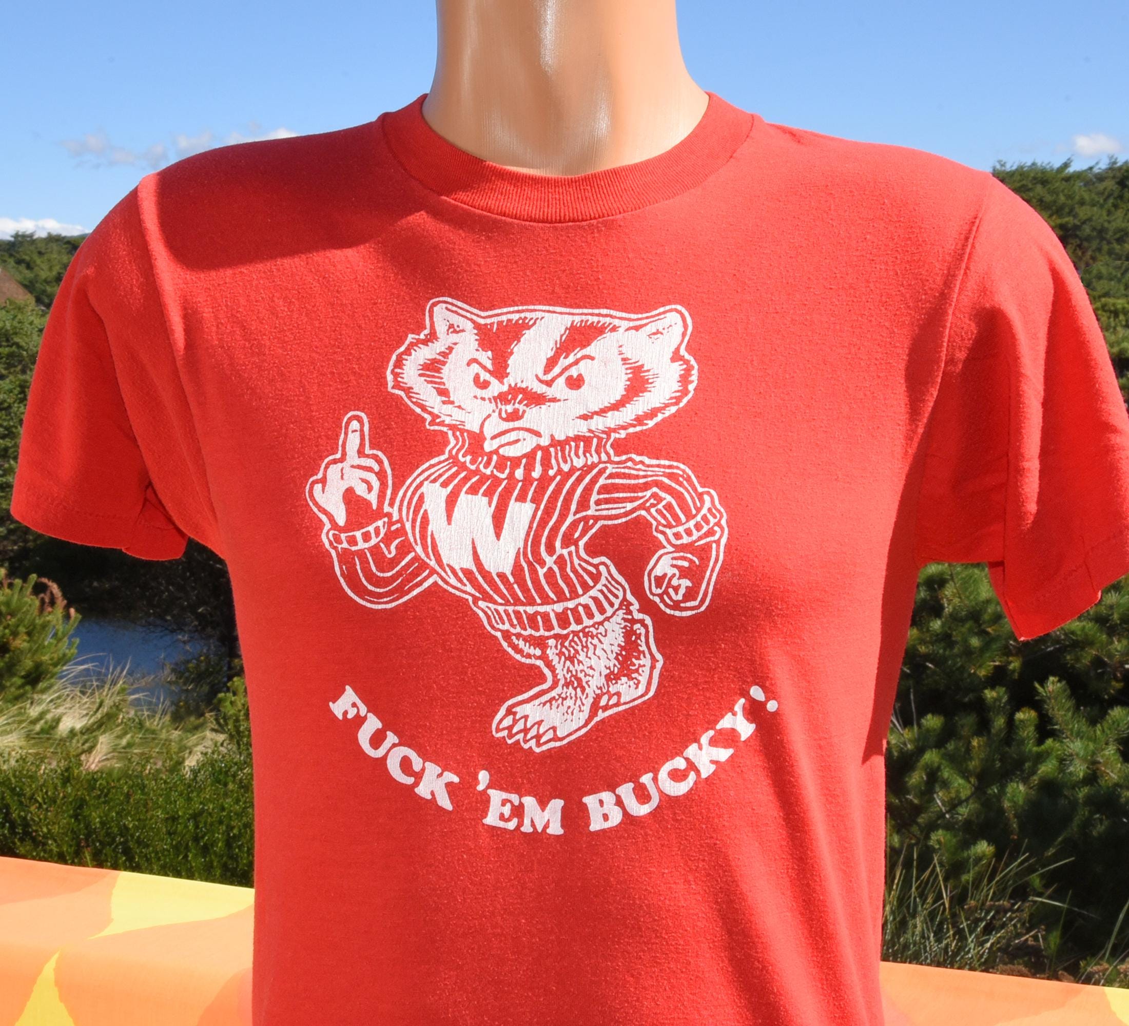 ユニオンジャック fuckthisindustry flexwitme Vintage 80s T-shirt BUCKY Wisconsin Badgers F@ck Em Tee Medium