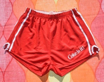 vintage 70s shorts COKE is IT jogging Large XL coca cola stripe 80s