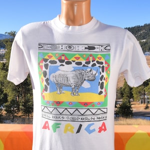 vintage 80s tee south AFRICA natal park animal t-shirt Small rhinoceros