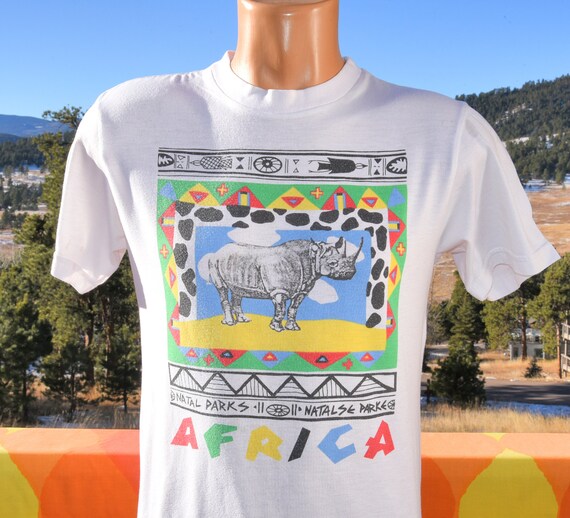 vintage 80s tee south AFRICA natal park animal t-shirt Small rhinoceros