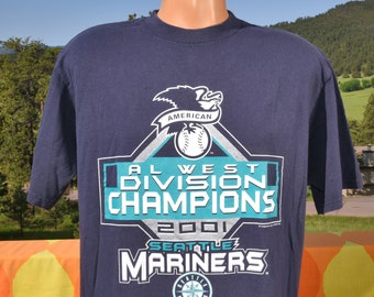 vintage 00s t-shirt seattle MARINERS mlb baseball tee Large csa 2001 al west champs