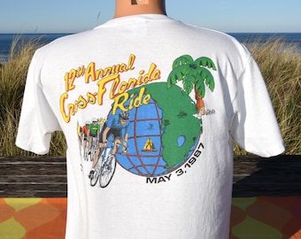 Camiseta vintage de los años 80 con paseo en bicicleta por CROSS-FLORIDA, camiseta Space Coast Freewheelers, talla XL