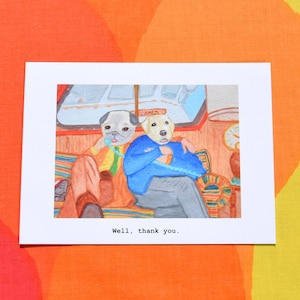 carte de voeux MERCI chiens des années 70 columbo parodie art original impression carlin lab
