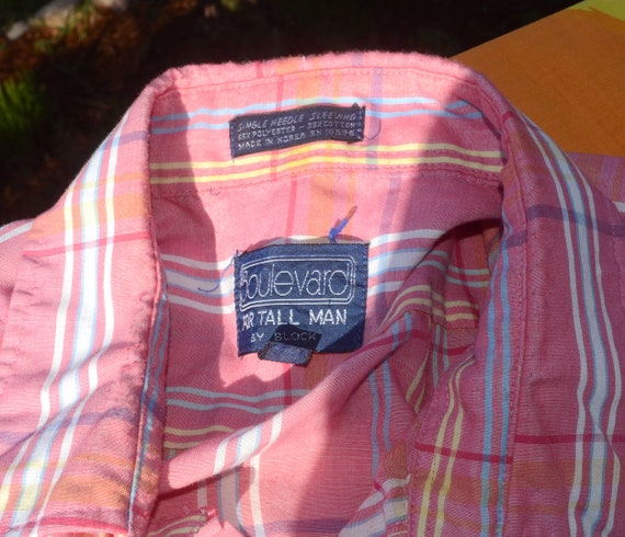 vintage 70s shirt PLAID pink short sleeve button … - image 4