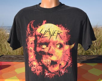 vintage 00s t-shirt SLAYER metal band hard rock tour black tee Medium jagermeister