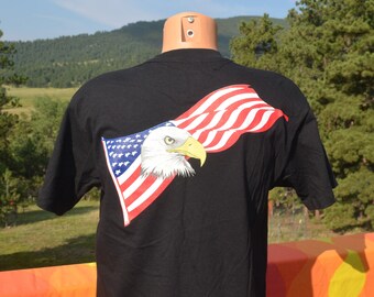 vintage 80s t-shirt AIR FORCE reserve american flag military black tee Large Medium 90s