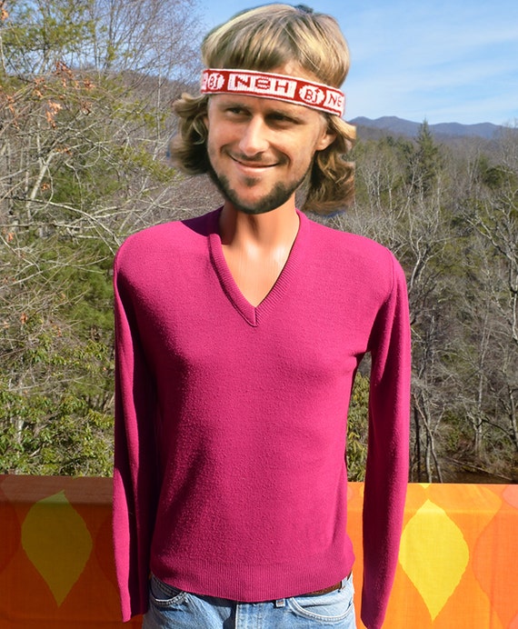 vintage 70's sweater v-neck GAP magenta soft knit… - image 1