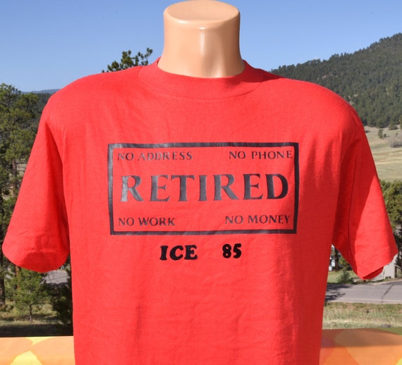 vintage 80s tee RETIRED no phone money funny t-sh… - image 1