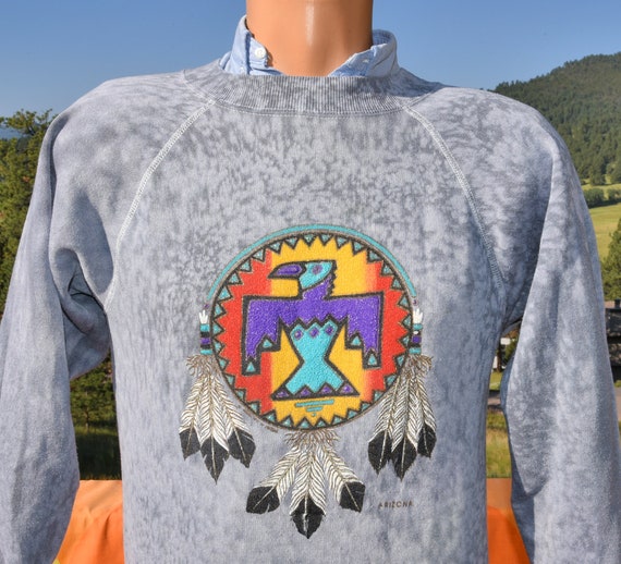 vintage 80s sweatshirt NATIVE feather thunderbird… - image 1