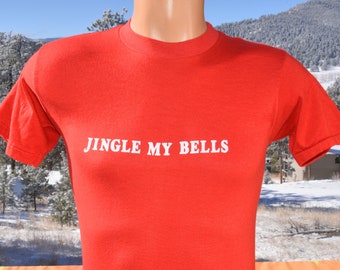 vintage 80s tee JINGLE my BELLS christmas xmas funny red t-shirt Medium Small