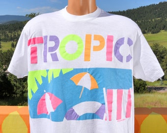 vintage 80s tee TROPIC neon beach club t-shirt XXL 2x xl screen stars cotton