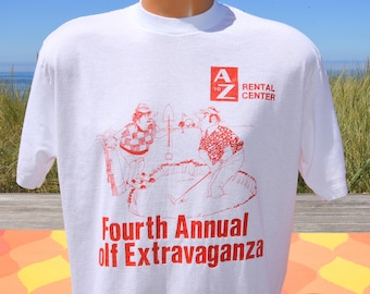 vintage 80s t-shirt GOLF EXTRAVAGANZA tourney a to z rental tee Large XL stedman