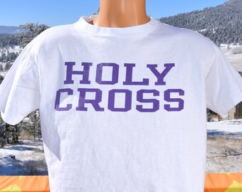 vintage 80s cropped t-shirt HOLY CROSS college crusaders champion tee Large Medium