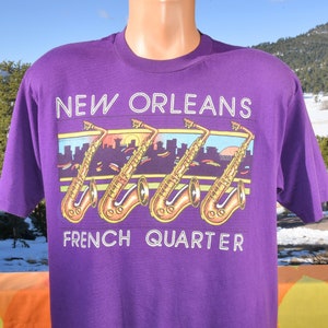 vintage t-shirt 80s NEW ORLEANS french quarter jazz saxophone tee XL Large hanes