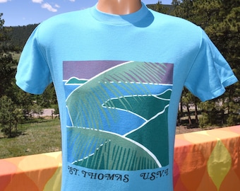 vintage 80s t-shirt ST. THOMAS virgin islands beach soft tee Medium Small teal