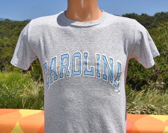 vintage 80s tee UNC university north carolina gray college t-shirt Small distressed