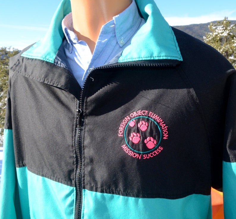 vintage 80s windbreaker jacket stripe neon foreign object pilot Medium Large