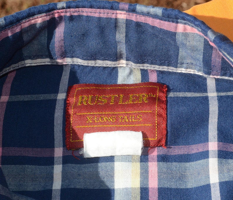 Vintage 80s Western Shirt RUSTLER Plaid Navy Blue Pearl Snaps - Etsy