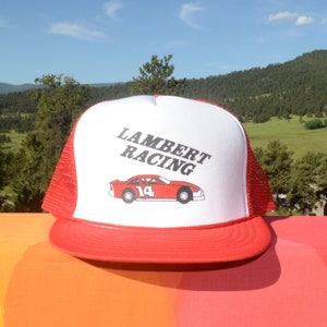 vintage 80s snapback trucker hat NASCAR lambert racing car auto baseball cap